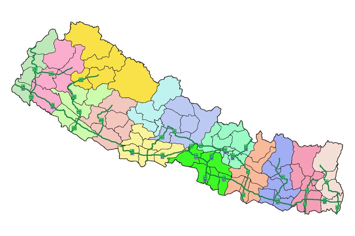 Karte von nepal mit den wichtigsten Autobahnen