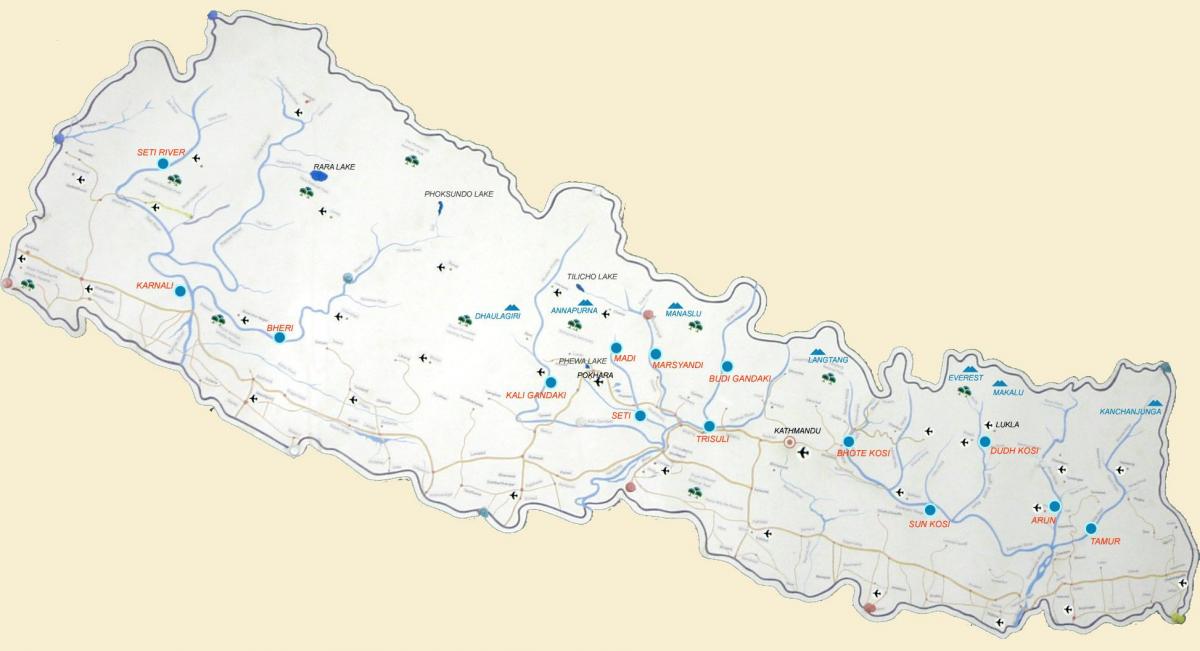 Karte von nepal mit Seen