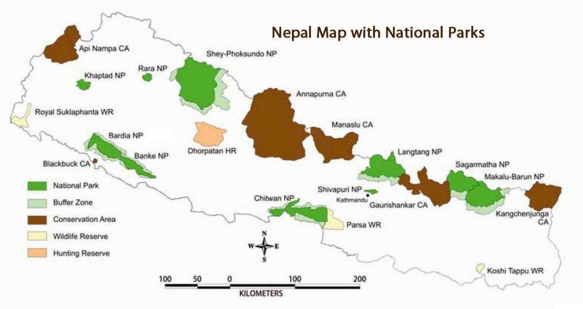 Karte von nepal mit Nationalparks