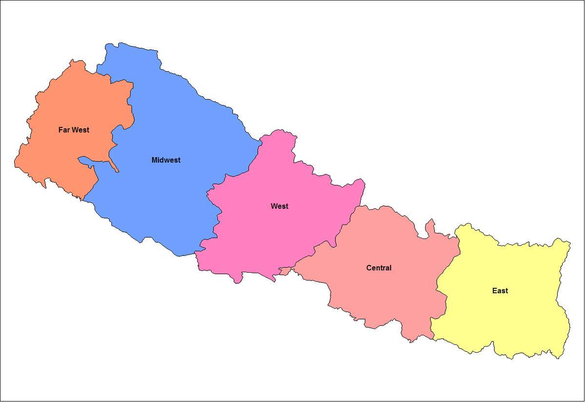 Karte von eastern development region von nepal