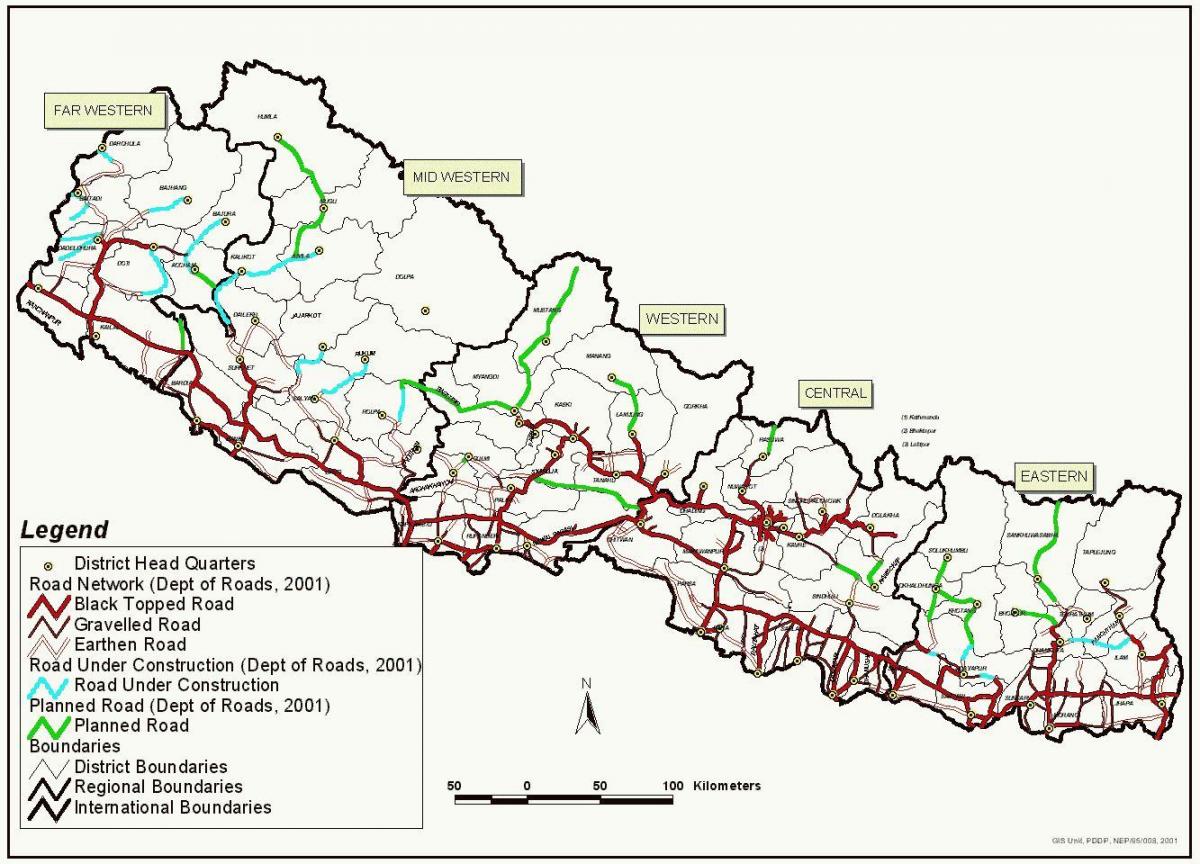 Karte von nepal fast-track-road