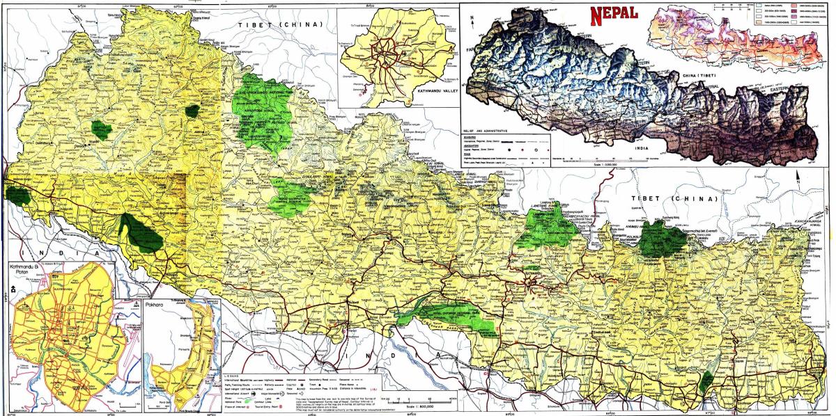 Straßenkarte von nepal mit Abstand