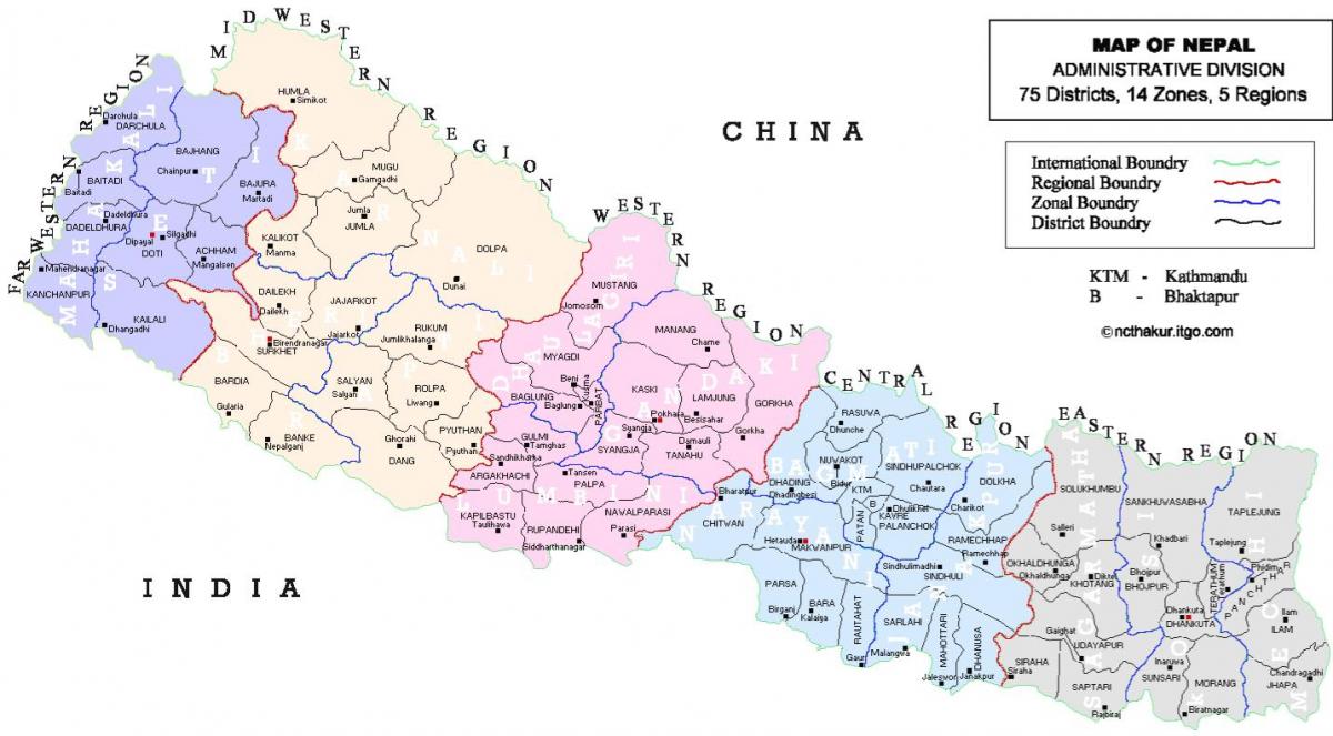nepal politische Landkarte mit Bezirke