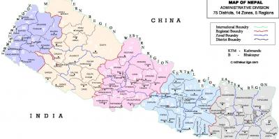 Nepal politische Landkarte mit Bezirke