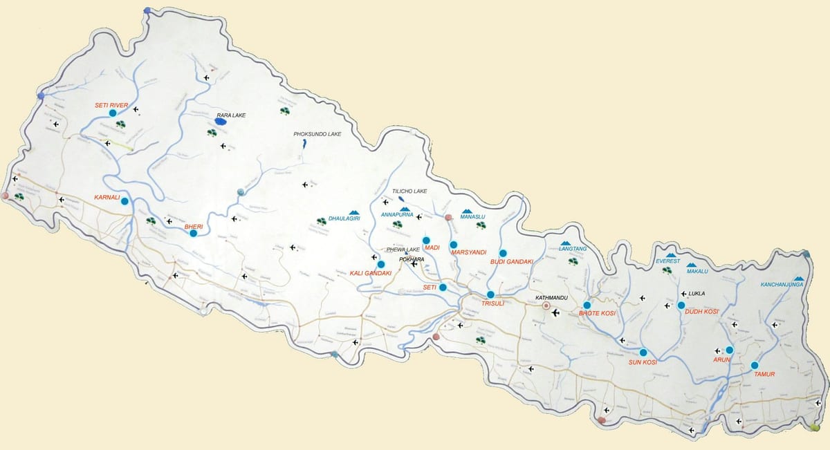 Karte von nepal mit Seen