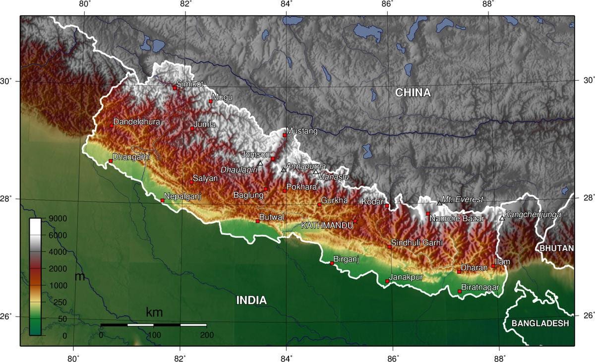 nepal Höhenkarte