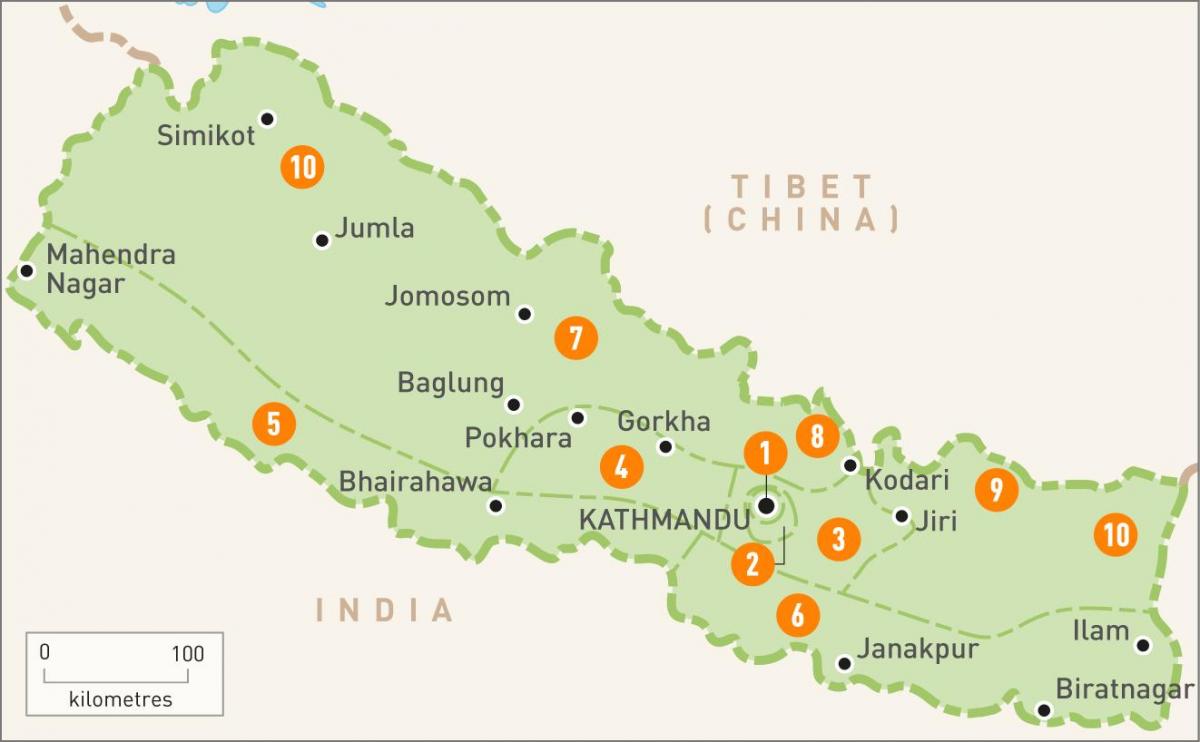 nepal Landkarte mit Regionen