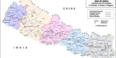 Karte von nepal mit den Bezirken und vdc