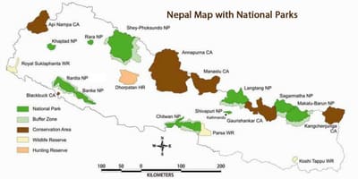 Karte von nepal mit Nationalparks