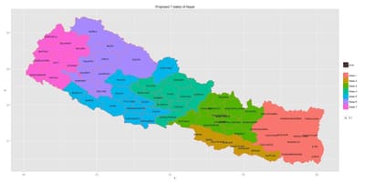 Karte von nepal mit sieben Staaten
