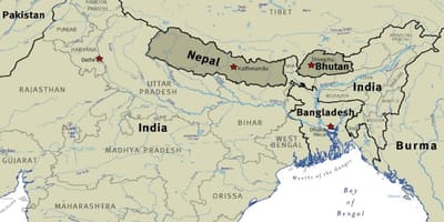Karte von bhutan, nepal und tibet